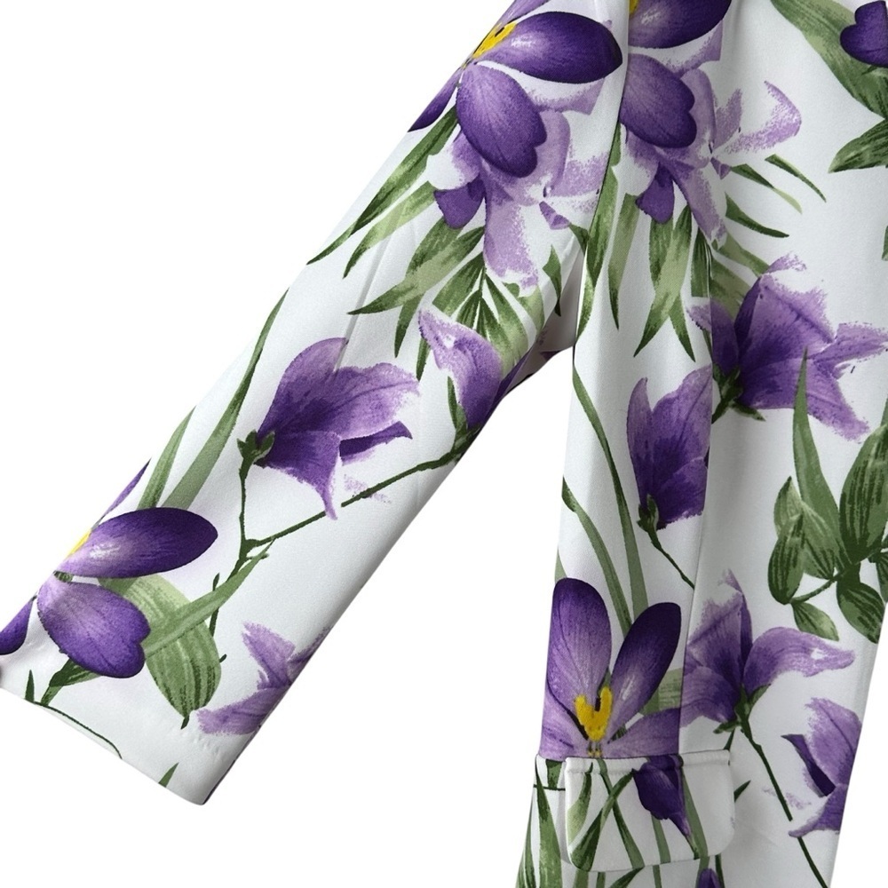 NYCC Women's Small Floral Print Jacket White Purple Open Front Office Career - Picture 7 of 11